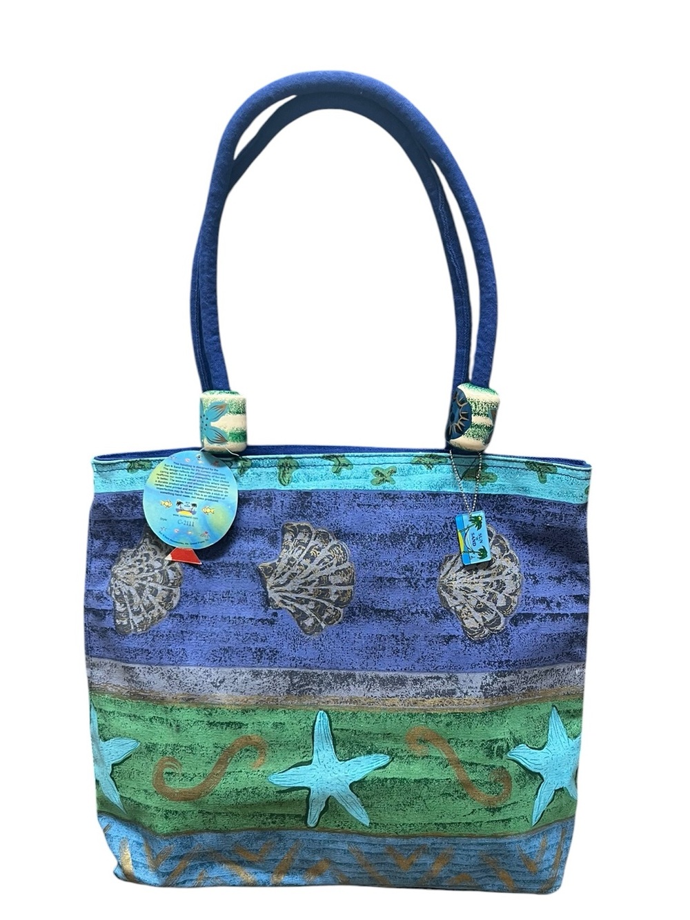 Sun N Sand Canvas Beach Tote Seashell Starfish Coastal Print Bag Size Large NWT
